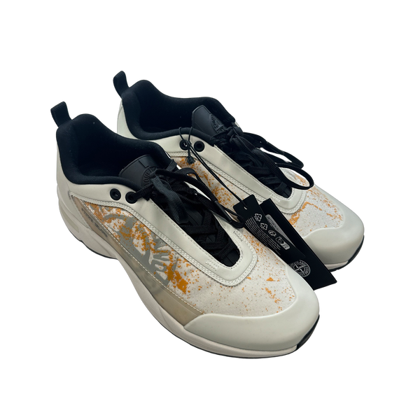 Stone Island White Compass Splatter Trainers - UK 8