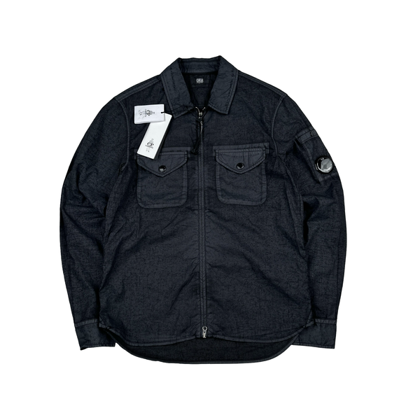 CP Company Popeline Placcato Navy Zipped Overshirt - Small