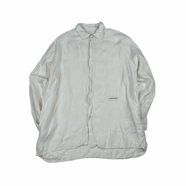 Stone Island White Linen Spellout Buttoned Shirt - Large