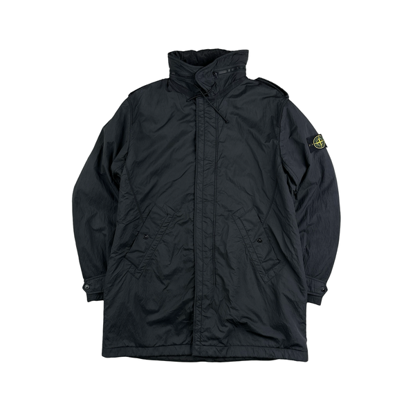 Stone Island 2010 Black Heavyweight Wool Lined Trench Coat - XL