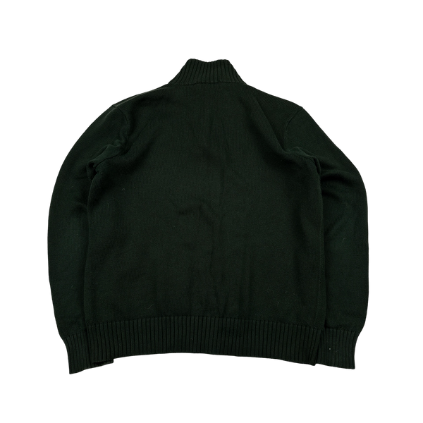 Ralph Lauren Dark Green Cotton Knit Quarter Button Jumper - Medium