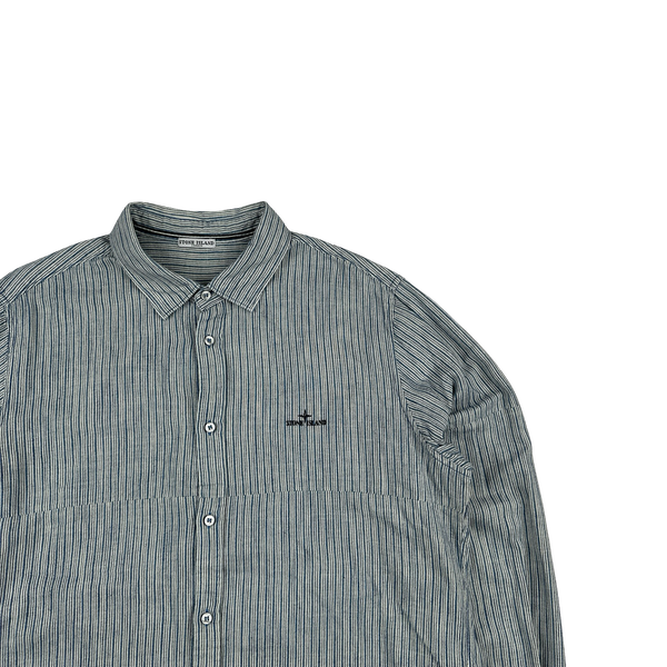 Stone Island 2011 Blue Striped Cotton Buttoned Shirt - XXL