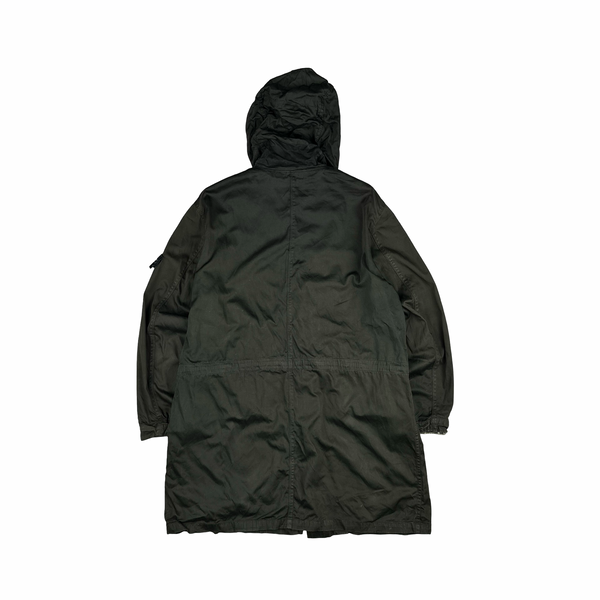 Stone Island Vintage Khaki Green Raso Gommato Long Jacket - XL