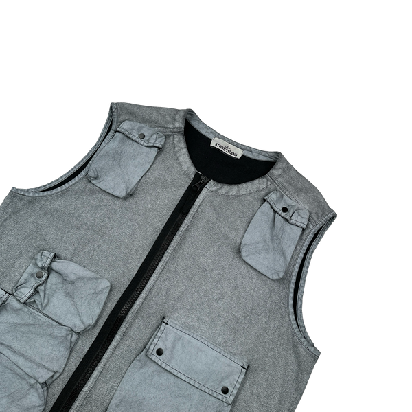 Stone Island 2019 Tela Placcata Spellout Zipped Cargo Gilet - Medium