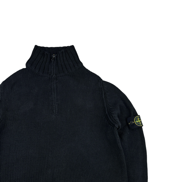 Stone Island 2003 Cotton Heavyweight Knit Zip Up High Neck Jumper