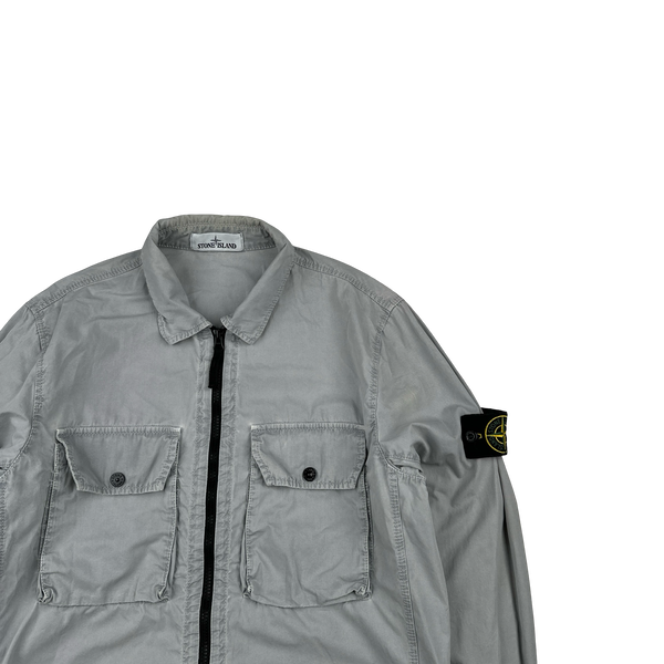 Stone Island 2021 Grey Cotton Zipped Overshirt - Medium