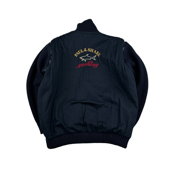 Paul And Shark 90’s Navy Thick Heavyweight Reversable Spellout Knit Jacket - Large