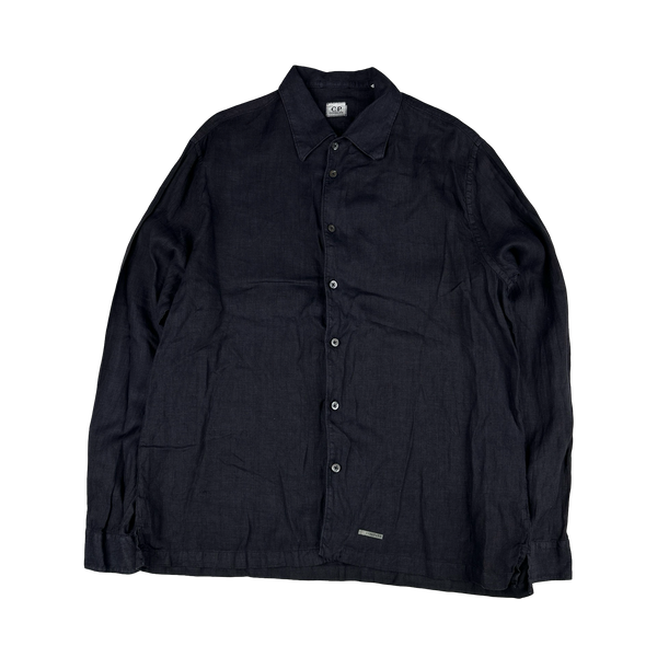 CP Company Navy Lino Flax Checked Shirt - Large