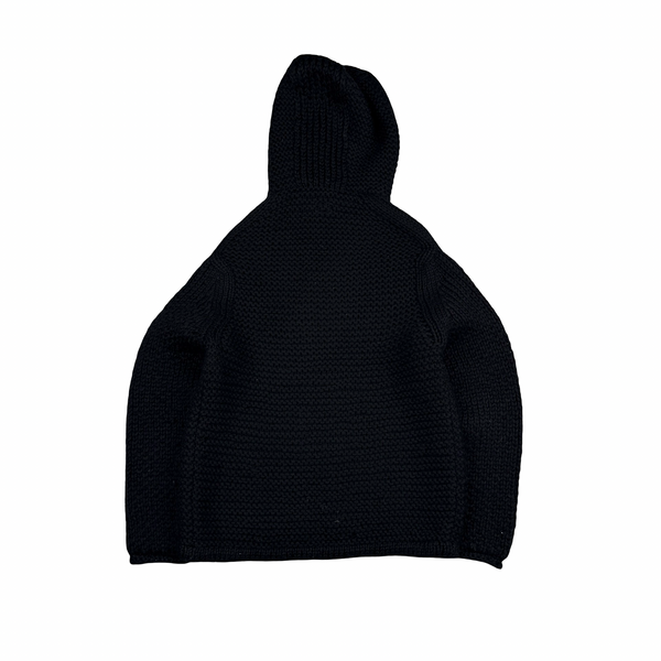 CP Company Black Heavyweight 100% Wool Handmade Knitted Zipped Hoodie - Medium