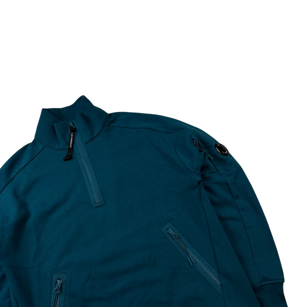 CP Company Blue High Neck Quarter Zipped Pullover - Small