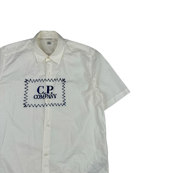 CP Company White Printed Spellout Buttoned Shirt - Large