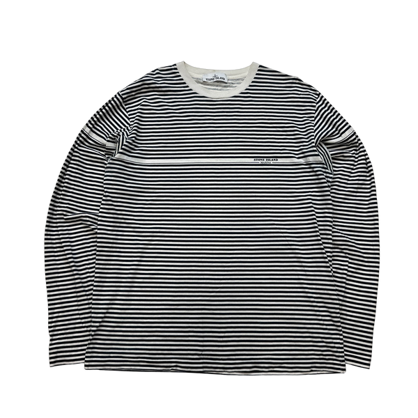 Stone Island 2014 Marina Navy/White Striped Cotton Longsleeve T Shirt - Large