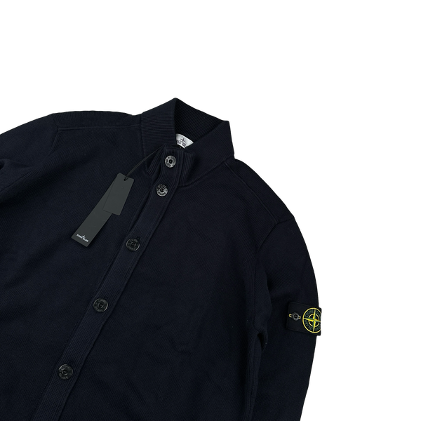 Stone Island 2023 Navy High Neck Buttoned Wool Cardigan - XXL