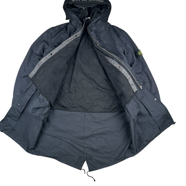 Stone Island 2007 Navy David TC Dutch Liner Spellout Hood Long Parka Jacket - XXL