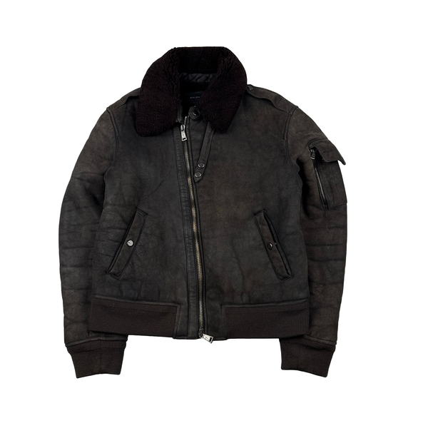 Ralph Lauren Black Label Leather Lined Shearling Collar Bomber Jacket - Medium