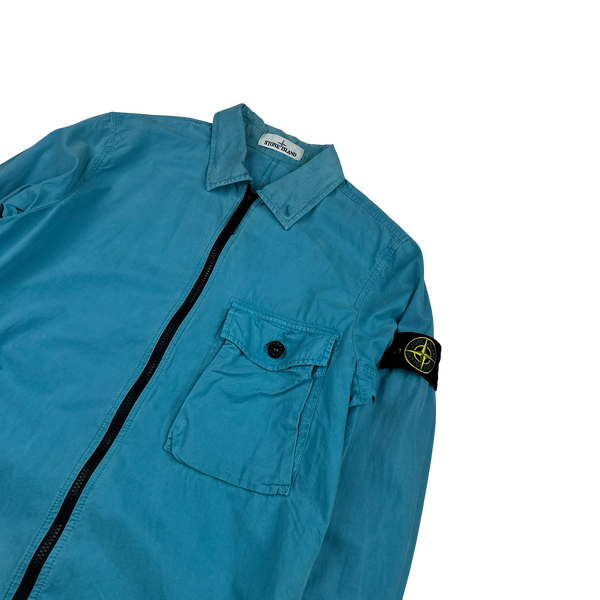 Stone Island 2020 Blue Zipped Cotton Overshirt - Small