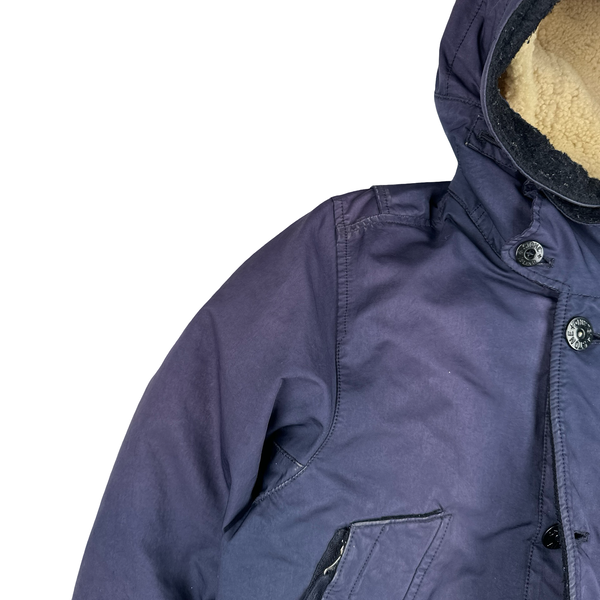 Stone Island 2016 Navy David TC Dutch Rope Shearling Hood Down Lined Winter Jacket - Small