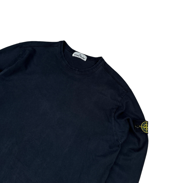 Stone Island Navy Cotton Crewneck Sweatshirt - Large