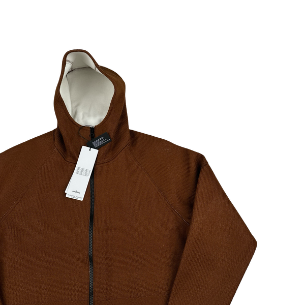 Stone Island 2025 Marina Brown Felted Wool Woven Knit Zipped Jacket - Large