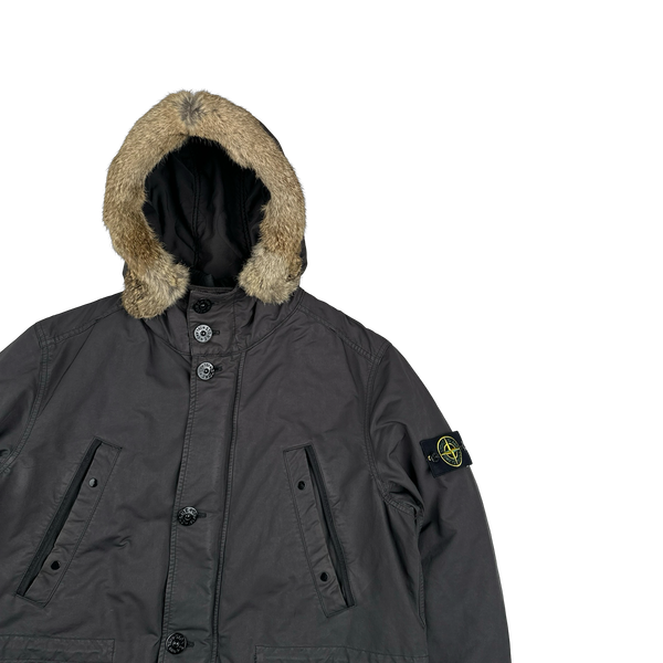 Stone Island 2011 Charcoal David TC Dual Layer Down Fur Hood Parka - XL