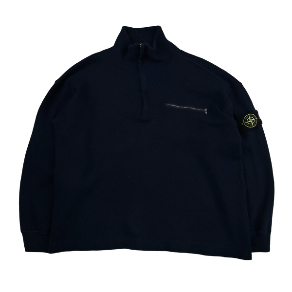 Stone Island Vintage 2002 Navy Wool Blend Quarter Zip Jumper - Large