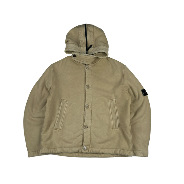 Stone Island 1999 Beige Butterfly Hood Fleece Lined Vintage Buttoned Jumper - XL