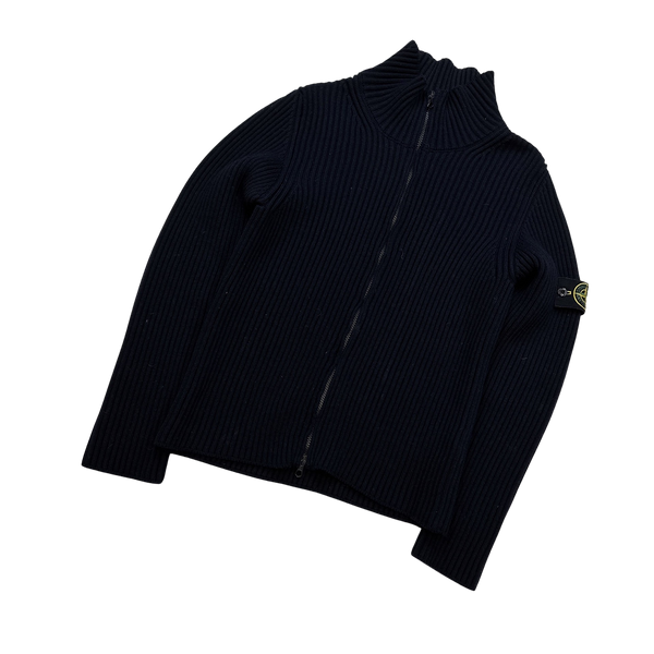 Stone Island Navy 2012 Wool Ribbed Zipped Jumper - Small