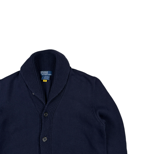 Ralph Lauren Navy Wool Knit Buttoned Flag Jumper - Medium
