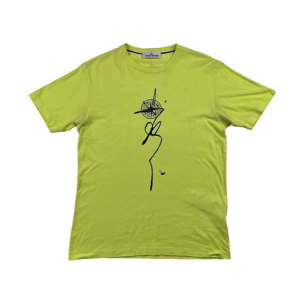 Stone Island 2022 Neon Cotton Compass Graphic T Shirt - Medium