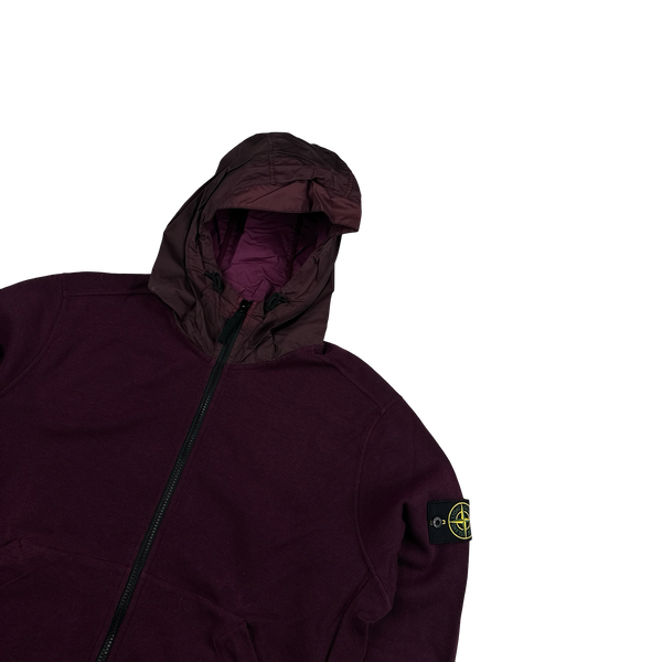 Stone Island 2015 Purple Cotton Knit Zipped Mussola Hood Jumper- XL