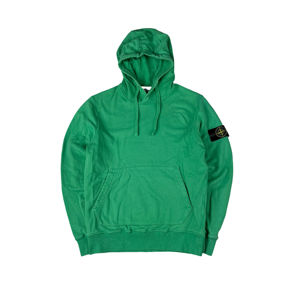 Stone Island 2021 Lime Green Pullover Cotton Hoodie - Small