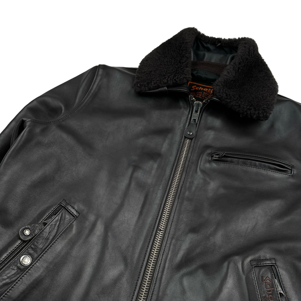 Schott Brown Heavyweight Leather Dual Layer Shearling Collar Jacket - Large