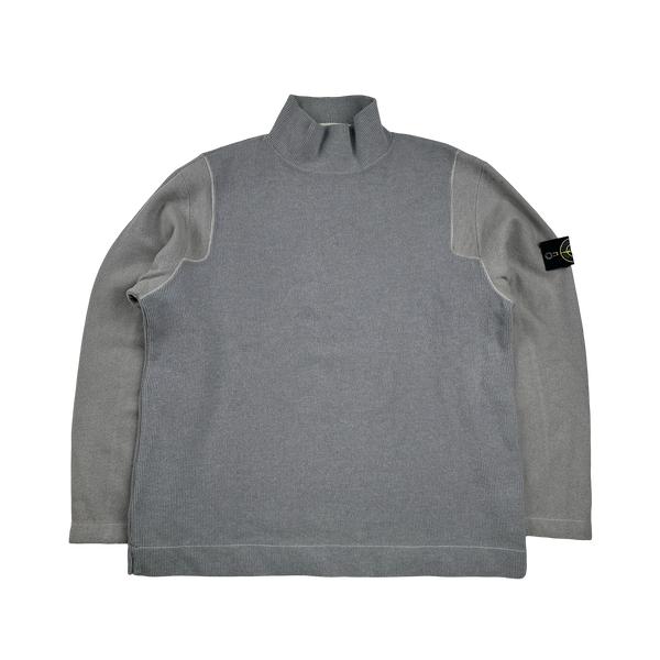 Stone Island 1999 Grey Wool Vintage Pullover Roll Neck Jumper - Large
