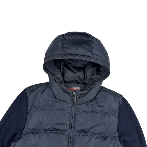 Prada Red Tab Wool Hybrid Navy Down Filled Jacket - XL
