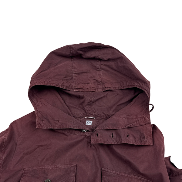 CP Company Burgundy Cargo Pocket Pullover Cotton Smock Jacket - Large