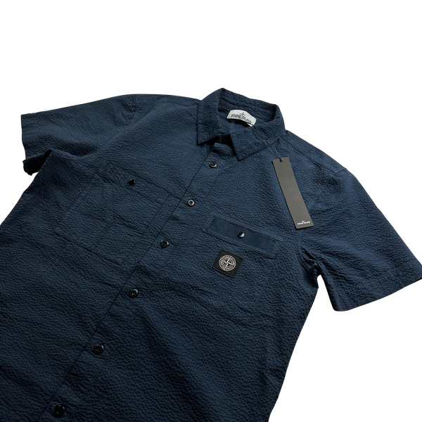 Stone Island Navy Seersucker Shirt - Large
