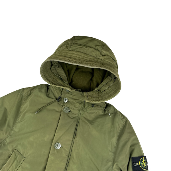 Stone Island 2014 Green Micro Reps Down Filled Fur Trim Parka - Medium