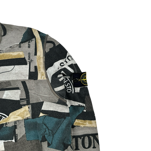 Stone Island 2021 Patchwork Spellout Print Crewneck Cotton Sweatshirt - Medium
