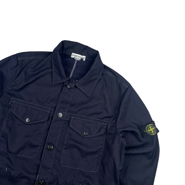 Stone Island 2003 Navy Contrast Stich Poly Overshirt - Large