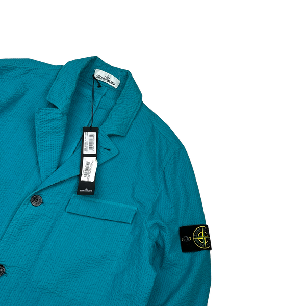 Stone Island 2019 Aqua Blue Seersucker Blazer Jacket - Large
