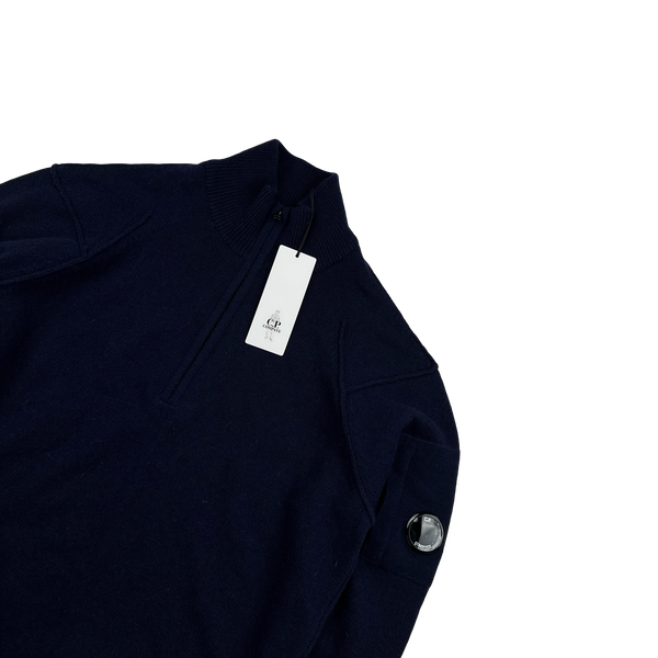 CP Company Navy Quarter Zip Knit Jumper - Small