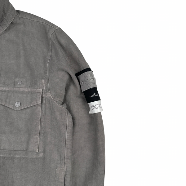 Stone Island 2025 Grey Bonded Linen Ghost Piece Jacket - Large