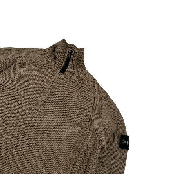 Stone Island 2003 Brown High Neck Quarter Zipped Jumper - Large