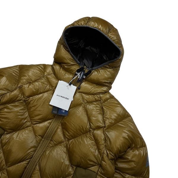 And Wander Brown Pertex Diamond Quilted Hooded Puffer Jacket - Small