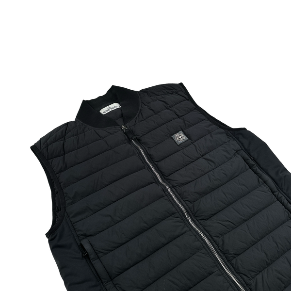 Stone Island 2020 Black Loom Woven Down Chambers Stretch Nylon-TC Gilet - Large