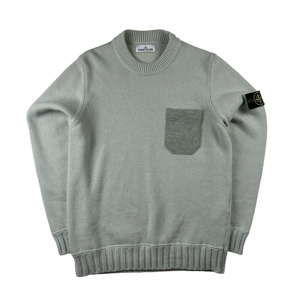 Stone Island 2017 Pale Blue Wool Crewneck - Large