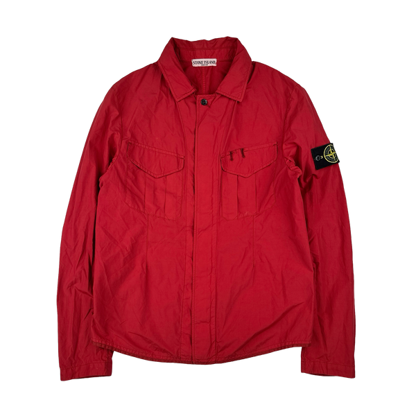 Stone Island 2008 Red Nylon Resin Coated Zipped Overshirt Jacket - Medium