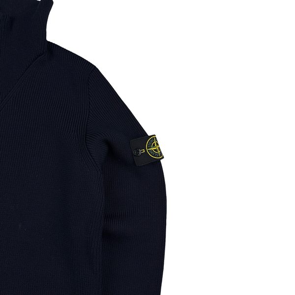 Stone Island Navy Wool Ribbed Zipped Neck Knit Jumper - Medium
