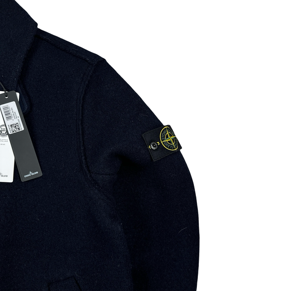 Stone Island 2025 Navy Buttoned Wool Heavyweight Jacket - Large