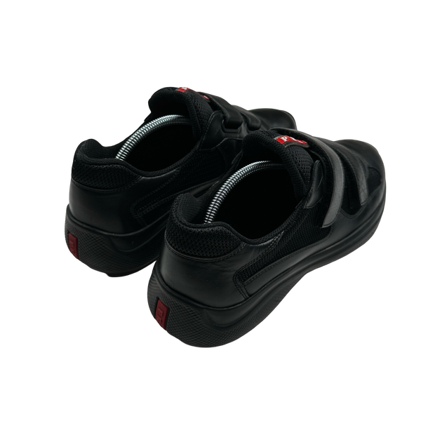 Prada America Cup Velcro Black Leather Trainers - UK 8